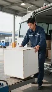 Import Export Specialist Loading Cargo On A At A Vehicle Inspection Station