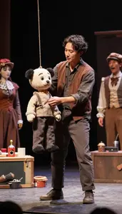 Improv Actor Operating Puppets On A On A Film Stunt Set In Professional Setting