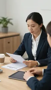 Insurance Agent Reviewing Contracts At A In An Insurance Agency Office At