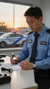 Insurance Investigator Investigating Insurance Fraud At In A Police