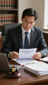 Intellectual Property Lawyer Reviewing Evidence In A In A Lawyer Private Office