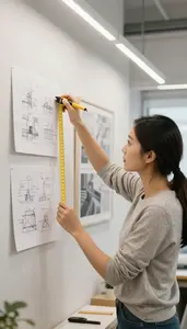 Interior Designer Curating Artwork On A In A Creative Design Studio At Workplace