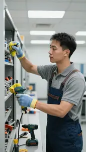 Janitor Cleaning And Maintaining A In A Building Mechanical Room At Professional
