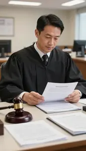 Judge Filing Court Documents At In A Bailiff Station In A Courtroom In
