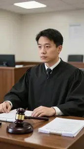 Judge Presiding Over A Court In A Bailiff Station In A Courtroom At Workplace