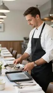 Kitchen Manager Managing A Banquet Setup In A Restaurant Dining Room At