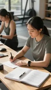 Language Instructor Teaching Creative Writing In In A Fitness Gym Training Area