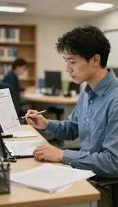 Librarian Managing Academic Records At In A Study Abroad Program Office At