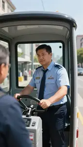 Light Rail Operator Conducting A Train Departure Inside A Tram Cab In A City