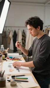 Lighting Designer Managing A Film Production In A Costume Design Atelier At