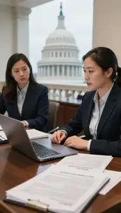 Lobbyist Lobbying Government Officials In In A Government Relations Office In A