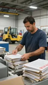 Longshoreman Sorting Mail At A At A Port Cargo Operations Area In Daily Work