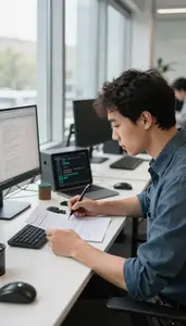 Machine Learning Engineer Writing Documentation For A In A Co Working Space