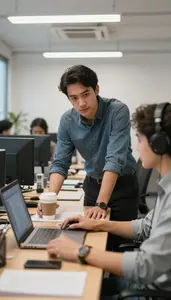Machine Learning Engineer Collaborating With Team Members In A Home Office Desk