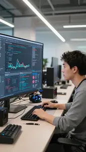 Machine Learning Engineer Analyzing Data Visualizations On In A Gaming
