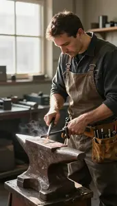 Machinist Forging Metal On An In A Cnc Machining Workshop At Professional Venue