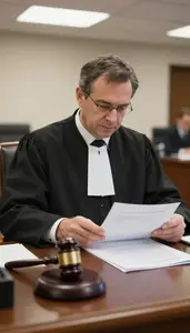 Magistrate Filing Court Documents At In A Formal Courtroom In Professional