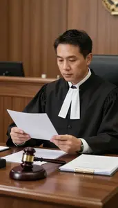 Magistrate Issuing A Ruling From In A Bailiff Station In A Courtroom At Work