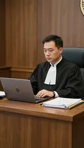 Magistrate Presiding Over A Court In A Judge Chambers Office At Workplace
