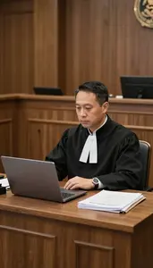 Magistrate Presiding Over A Court In A Bailiff Station In A Courtroom At