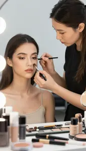 Makeup Artist Applying Professional Makeup To In A Makeup Artistry Studio At
