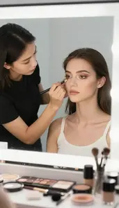 Makeup Artist Styling A Model With In A Special Effects Makeup Studio In