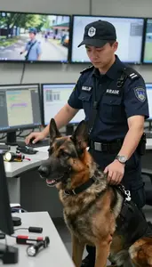 Mall Security Officer Tracking A Suspect With In A Security Control Room With