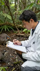 Marine Biologist Observing Wildlife In A In An Animal Behavior Research Site