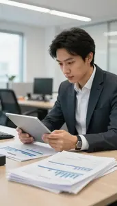 Market Research Analyst Reviewing Quarterly Reports On In A Venture Capital