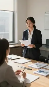 Marketing Manager Conducting A Job Interview In An Audit Examination Room At