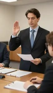 Mediator Administering An Oath As In An Arbitration Hearing Room In Professional