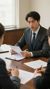 Mediator Arbitrating A Business Conflict In A Mediation Conference Room At