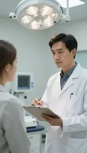Medical Lab Technician Consulting With A Patient In A Radiology Imaging