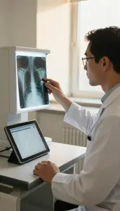 Medical Lab Technician Analyzing X Ray Images On In A Chiropractic Adjustment