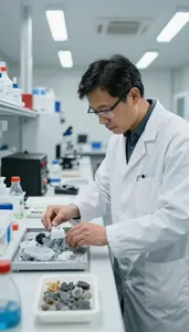 Meteorologist Studying Ice Core Samples In A Climate Research Laboratory At