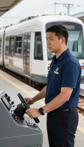 Metro Operator Operating A Light Rail On Railway Tracks Operating A Train In