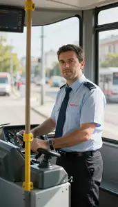 Metro Operator Operating A Tram Through Inside A Tram Cab In A City In
