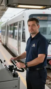 Metro Operator Operating A Light Rail At A Train Station Platform In