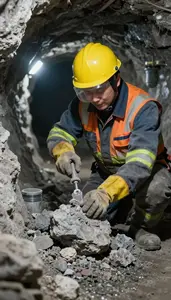 Miner Mining Minerals From An In An Underground Mine Tunnel At Work Location