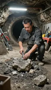 Miner Mining Minerals From An In An Underground Mine Tunnel At Professional