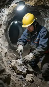 Miner Mining Minerals From An In An Underground Mine Tunnel In Daily Work