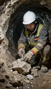 Miner Mining Minerals From An In An Underground Mine Tunnel In Professional