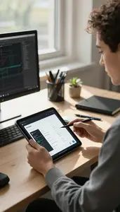 Mobile App Developer Developing A Mobile App In A Modern Tech Office In Daily