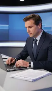 Music Critic Reviewing A Film At In A Television News Studio At Professional