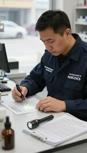 Narcotics Detective Analyzing Forensic Evidence In At A Retail Store Loss