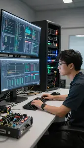 Network Administrator Analyzing Data Visualizations On In A Design Studio
