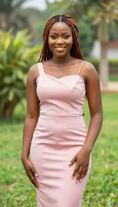 Nigerian Woman In Soft Pink Polished Cocktail Gown Resort Glamour Portrait