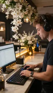 Nightclub Dj Arranging Wedding Decorations In In An Event Planning Office At