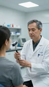 Occupational Therapist Checking A Patients Reflexes In A Clinical Trial