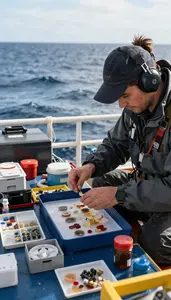 Oceanographer Collecting Ocean Samples On On Open Ocean Sailing Waters In Daily
